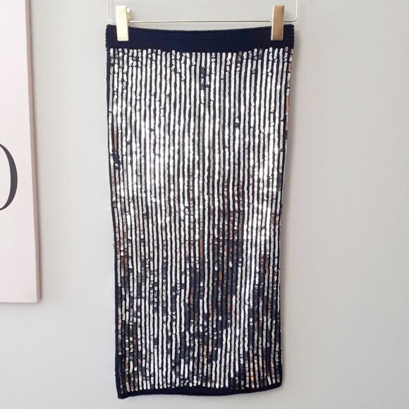 NWT MICHAEL Michael Kors black knit sequin pencil skirt, S - Picture 8 of 9